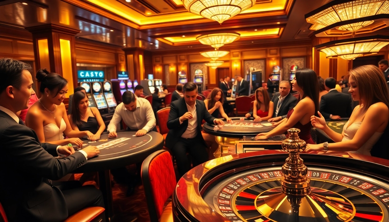 Enjoying an electrifying casino atmosphere with lively games at https://tobet88vn.com/, showcasing blackjack, roulette, and slot machines.