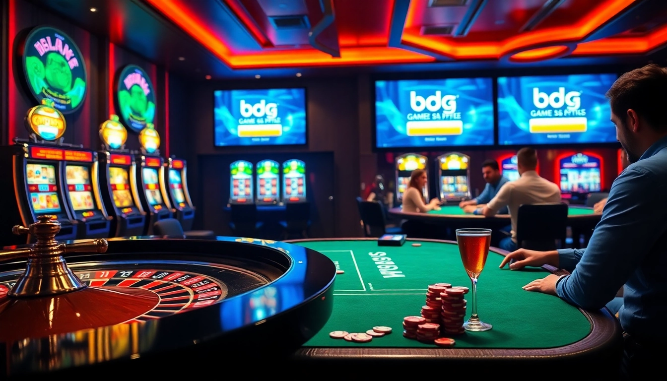 Experience the excitement of bdg game login at a lively casino table with roulette, cards, and colorful chips.